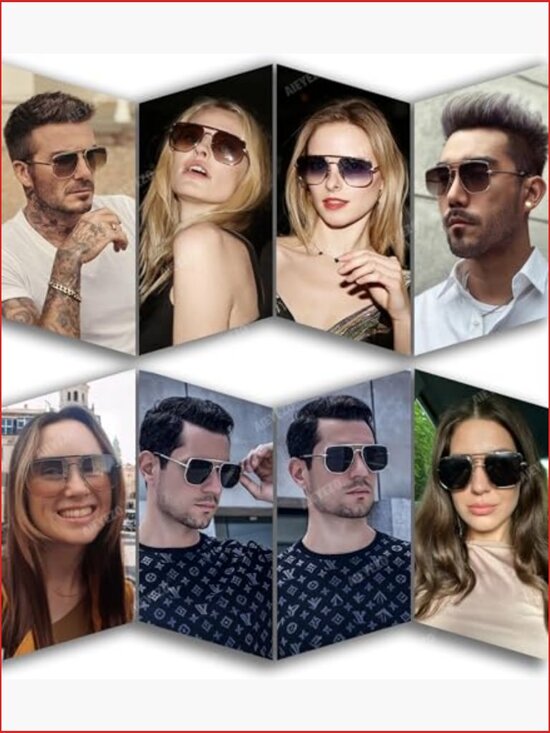Oversized Square Aviator Sunglasses with UV400 Protection Diamond Cutting Lens
